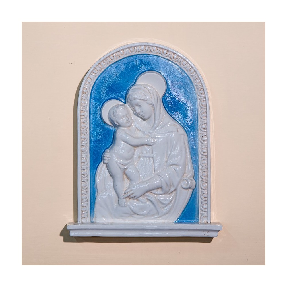 Colored Glazed Ceramic Madonna and Child